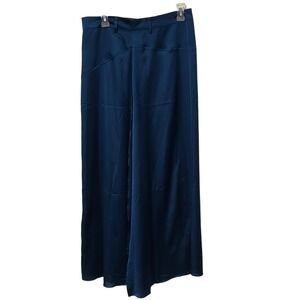 One Teaspoon Navy Blue Satin Wide Leg High Waisted Trousers Pants